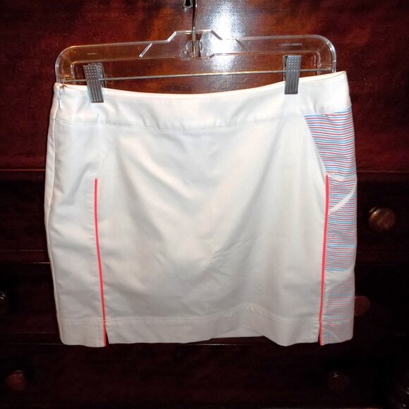 ADIDAS White Climacool Skirt Skort 4 XS Golf Tennis Pickle Orange Blue Stripe - Picture 1 of 6